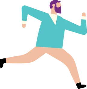 Een cartoon van een rennende man