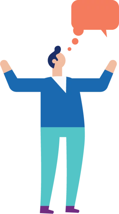 een cartoon van een man met een lege spreek -en gedachteballon boven hem