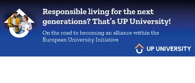 een banner met de tekst "responsible living for the next generations? That's UP University."