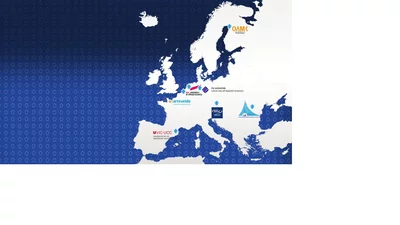 een kaart van Europa waar meerdere hogescholen op staan aangeduid